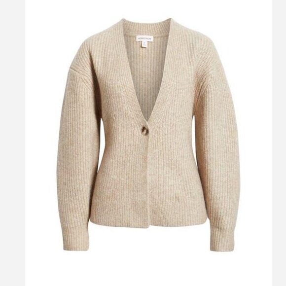 Nordstrom One-Button V-Neck Rib Cardigan - Picture 3 of 11